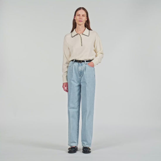 Dorea Contrast Polo-Neck Knit Jumper Ecru / Black