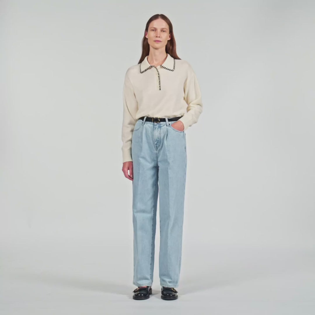 Dorea Contrast Polo-Neck Knit Jumper Ecru / Black