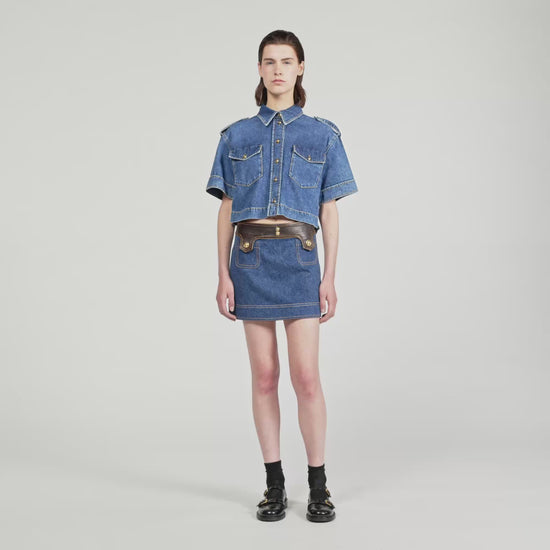 Seattle Short Denim And Leather Skirt Dark Blue