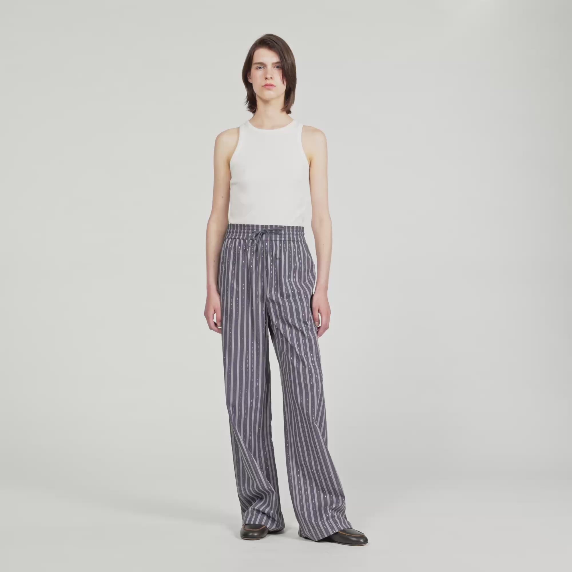 Wightfall Striped Rhinestone Trousers Grey