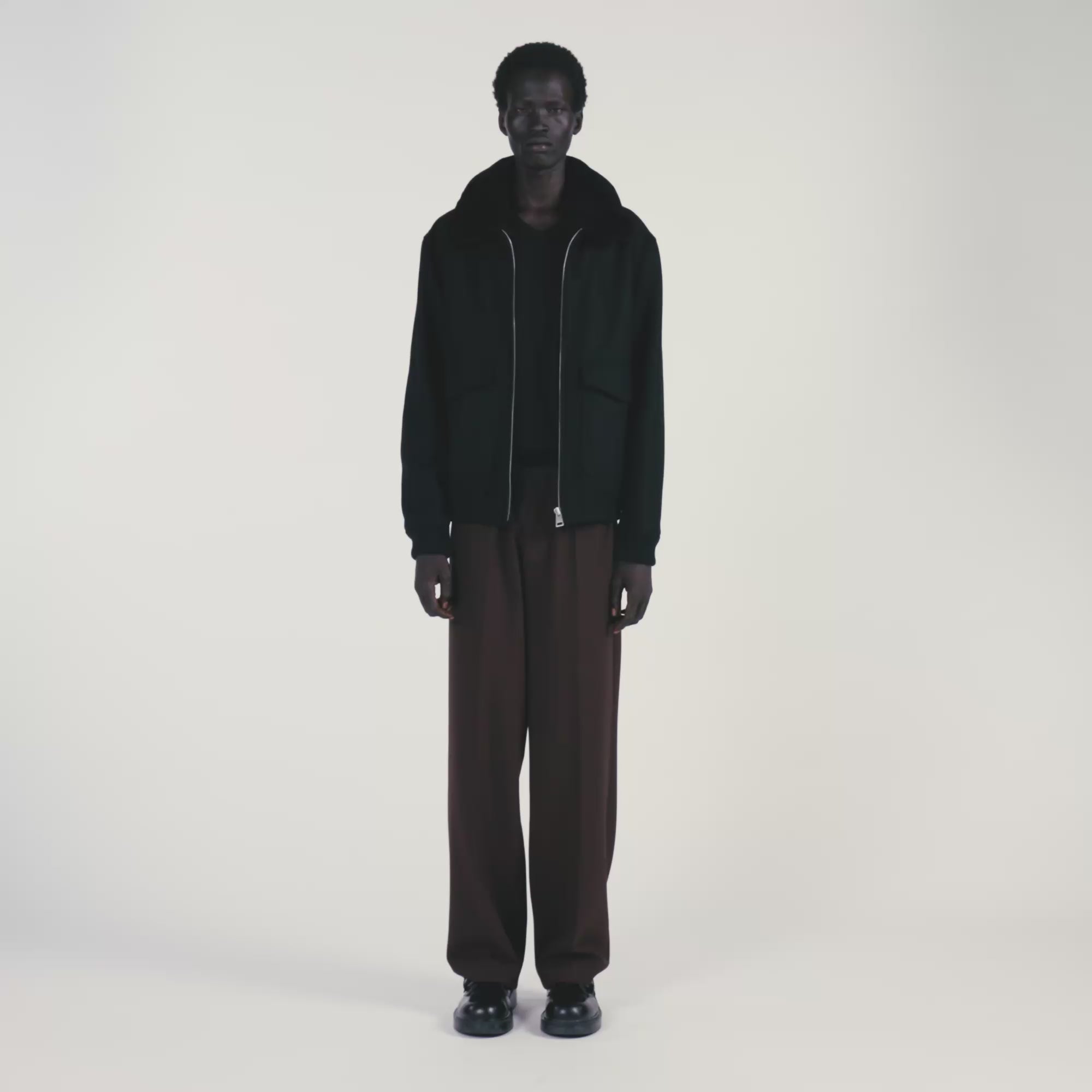 Aviator Wool Aviator Jacket With Shearling Black