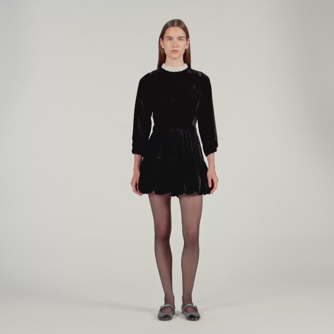 Amalia Beaded Velvet Short Dress Black