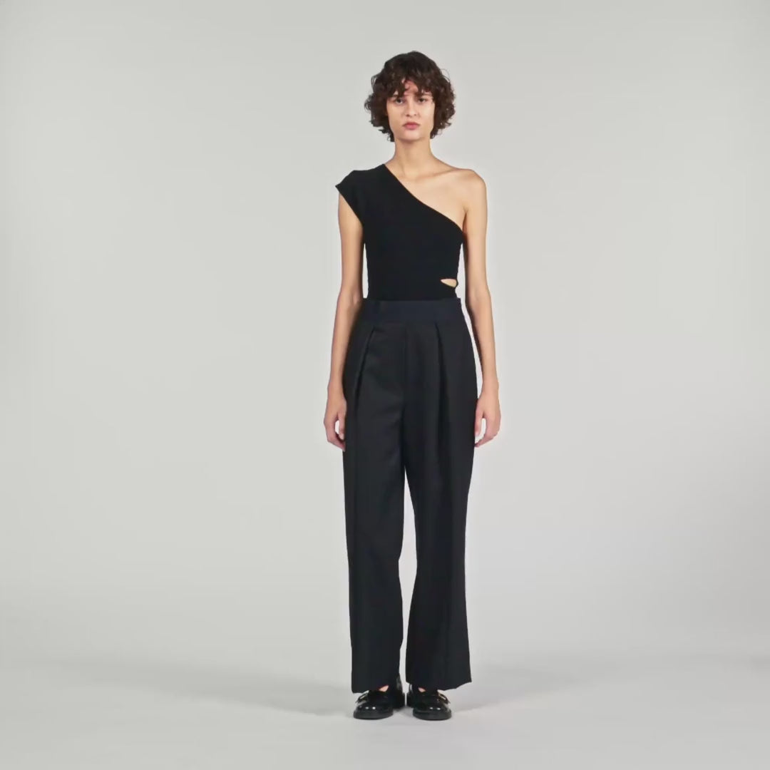 Sphere Asymmetric Knit Bodysuit Black