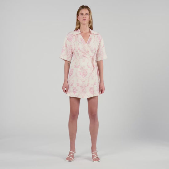 Melbourne Floral Print Short Dress Pink / Ecru