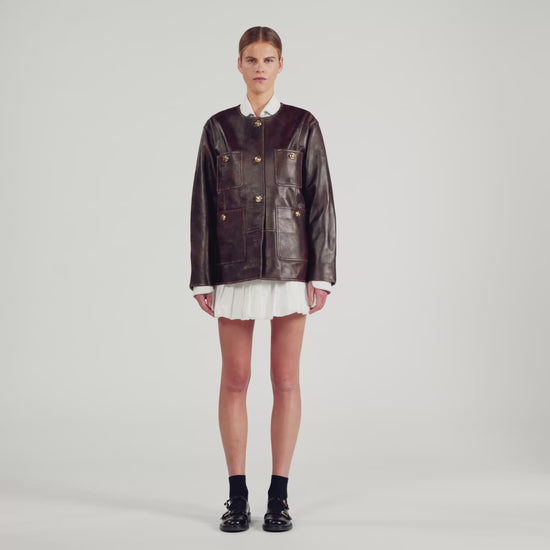 Jerem Long distressed leather jacket Black Brown