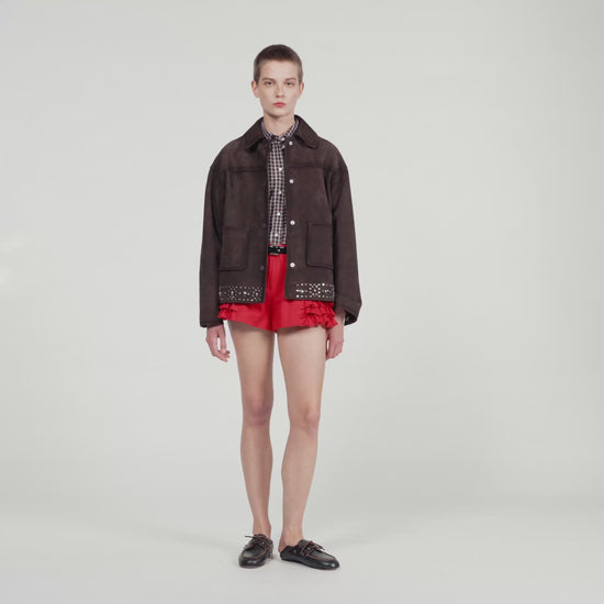 Jodie Studded Suede Leather Jacket Brown