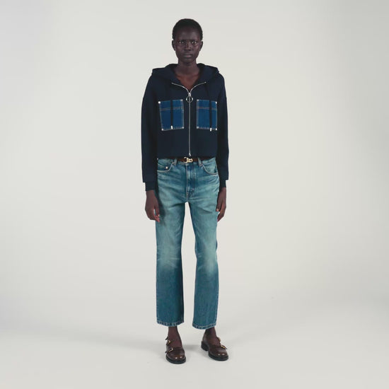 Adriane Knit And Denim Sweatshirt Navy Blue