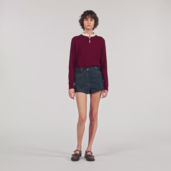 Amaris Ruffled-Neck Jumper Bordeaux
