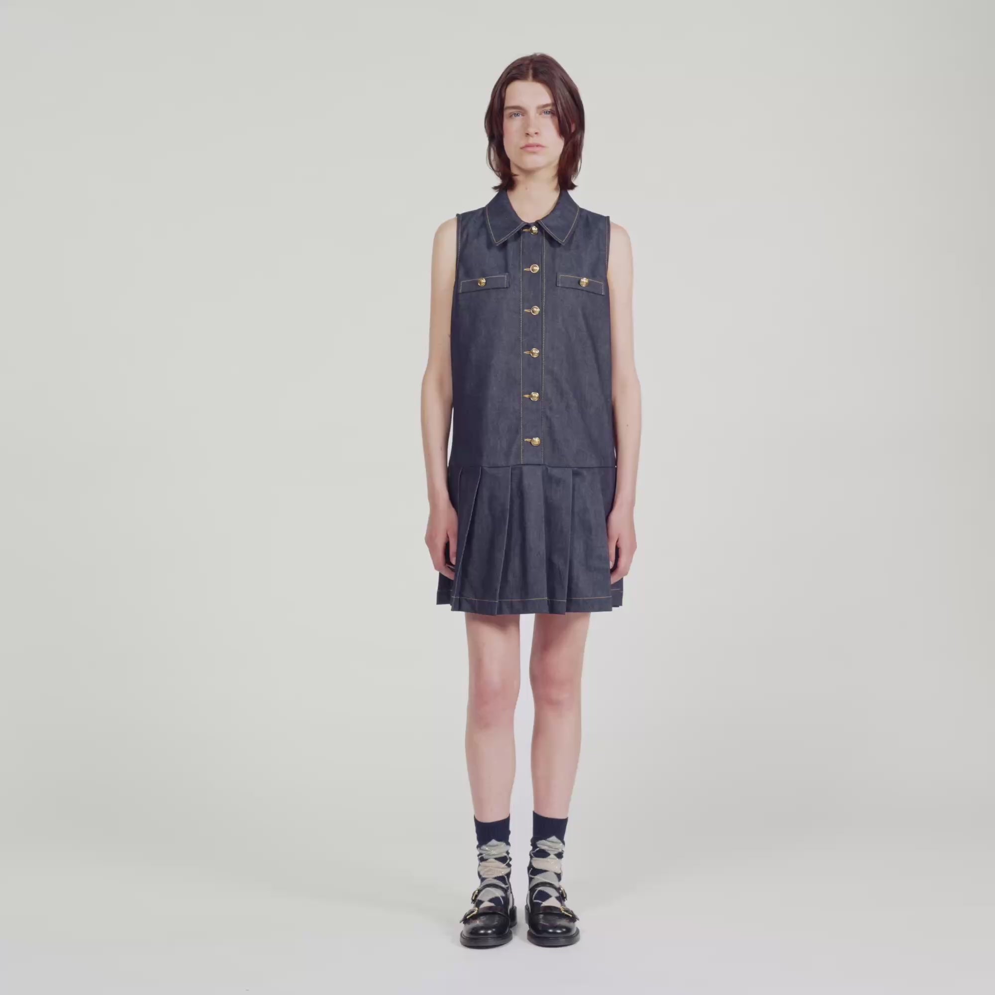 Virgie Short Denim Dress Deep Blu