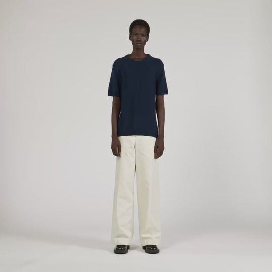 Cotton Knit Tee Fine Knit T-Shirt Navy Blue