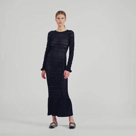 Clemence Rhinestone Knit Maxi Dress Black