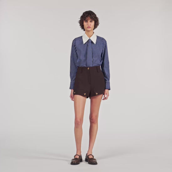 Eulalie Check Shirt With Tie Blue / Black