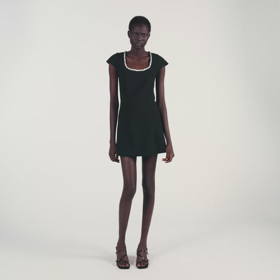 Astra Short Dress With Rhinestone Collar Black