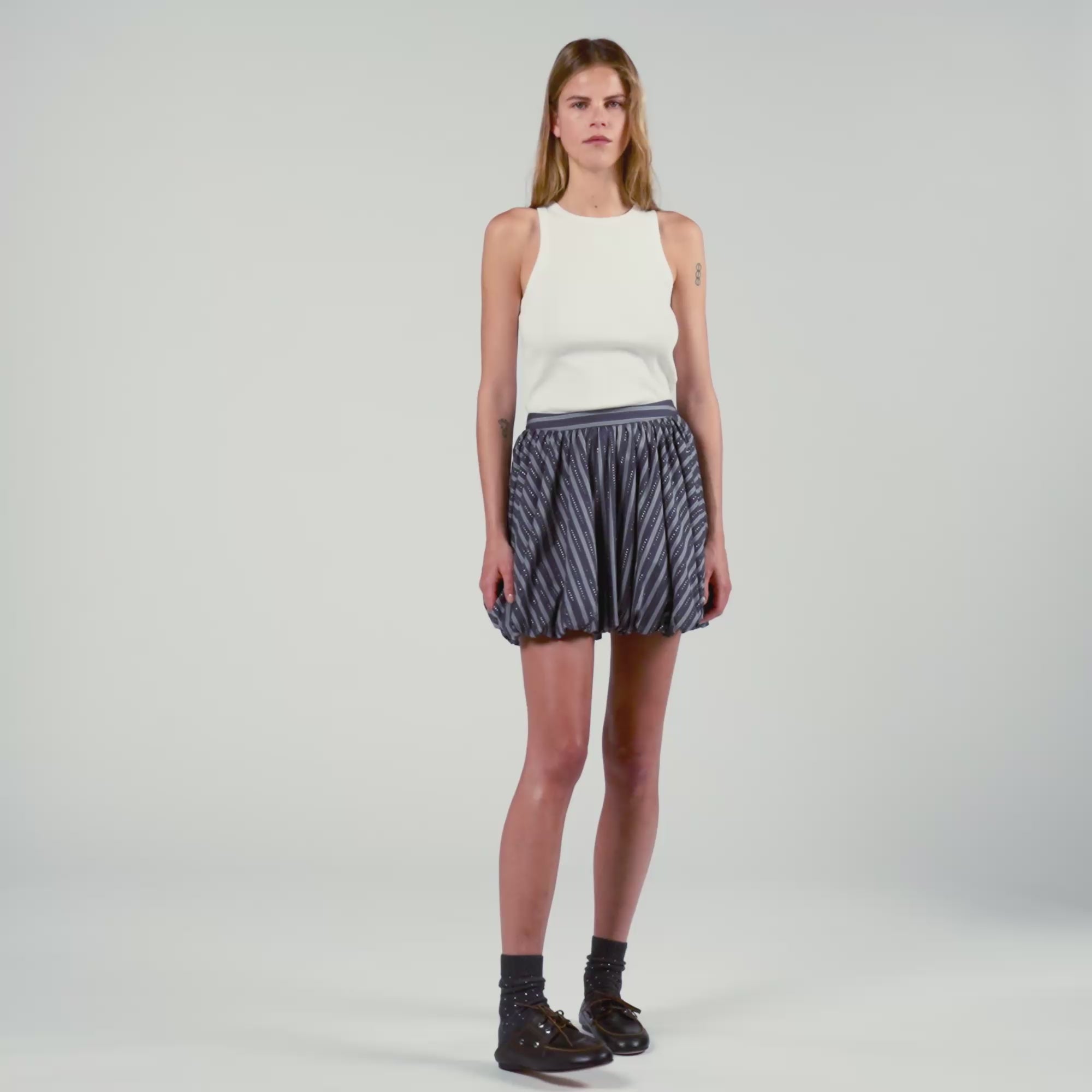 Middy Striped Rhinestone Bubble Skirt Grey