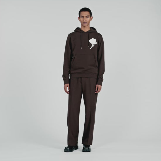 Layered Flower Hoodie Sweatshirt With Flower Patch Chocolate
