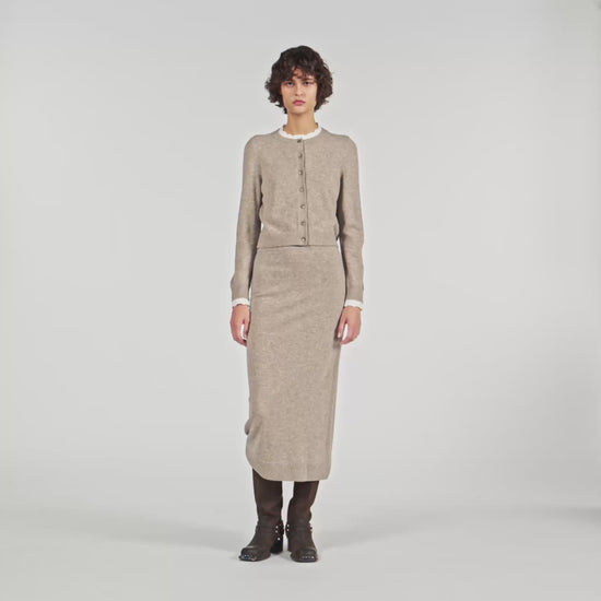 Eleome Cardigan With Contrast Collar Taupe
