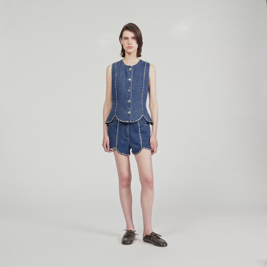 Eden Rhinestone Denim Top Blue Jean
