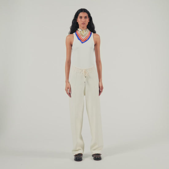 Knitted Straight-Leg Pants Ecru