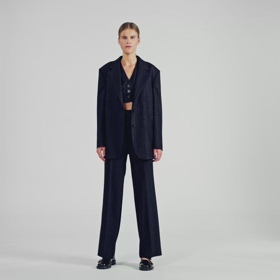 Pernelle Striped Rhinestone Suit Jacket Navy Blue