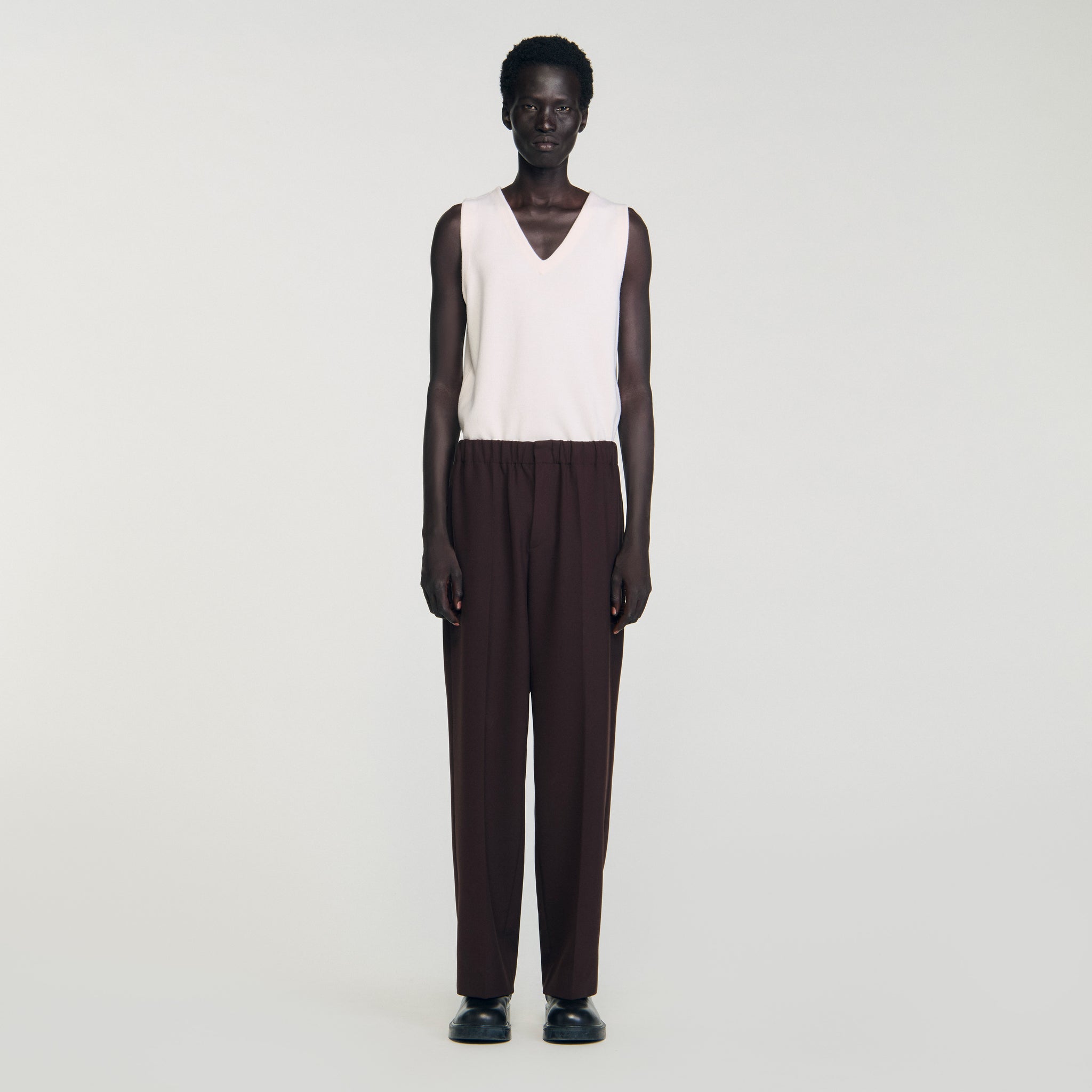 Large Jersey Wide-Leg Trousers Chocolate