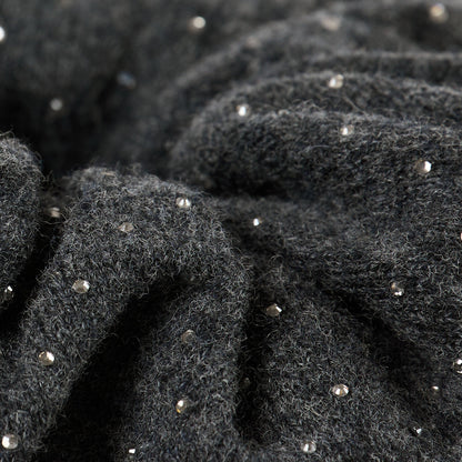 Chouchou Rhinestone Knit Scrunchie Charcoal Grey