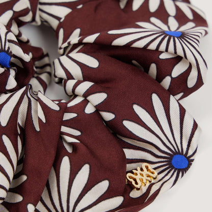 Chouchou Printed Silk Scrunchie MARRON / BLEU