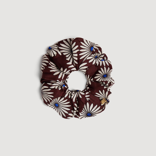 Chouchou Printed Silk Scrunchie Marron / Bleu
