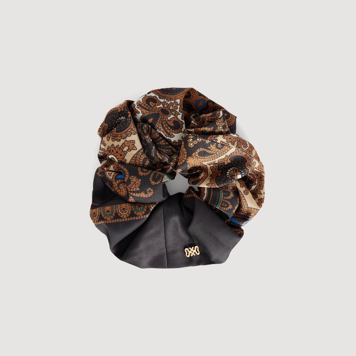 Chouchou Scarf print scrunchie Black / Ocher