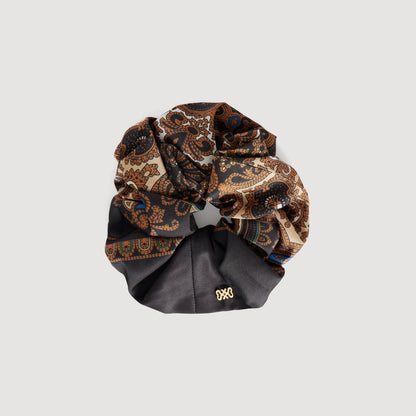 Chouchou Scarf print scrunchie Black / Ocher