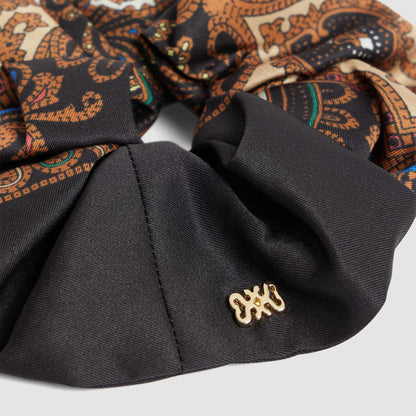 Chouchou Scarf print scrunchie Black / Ocher