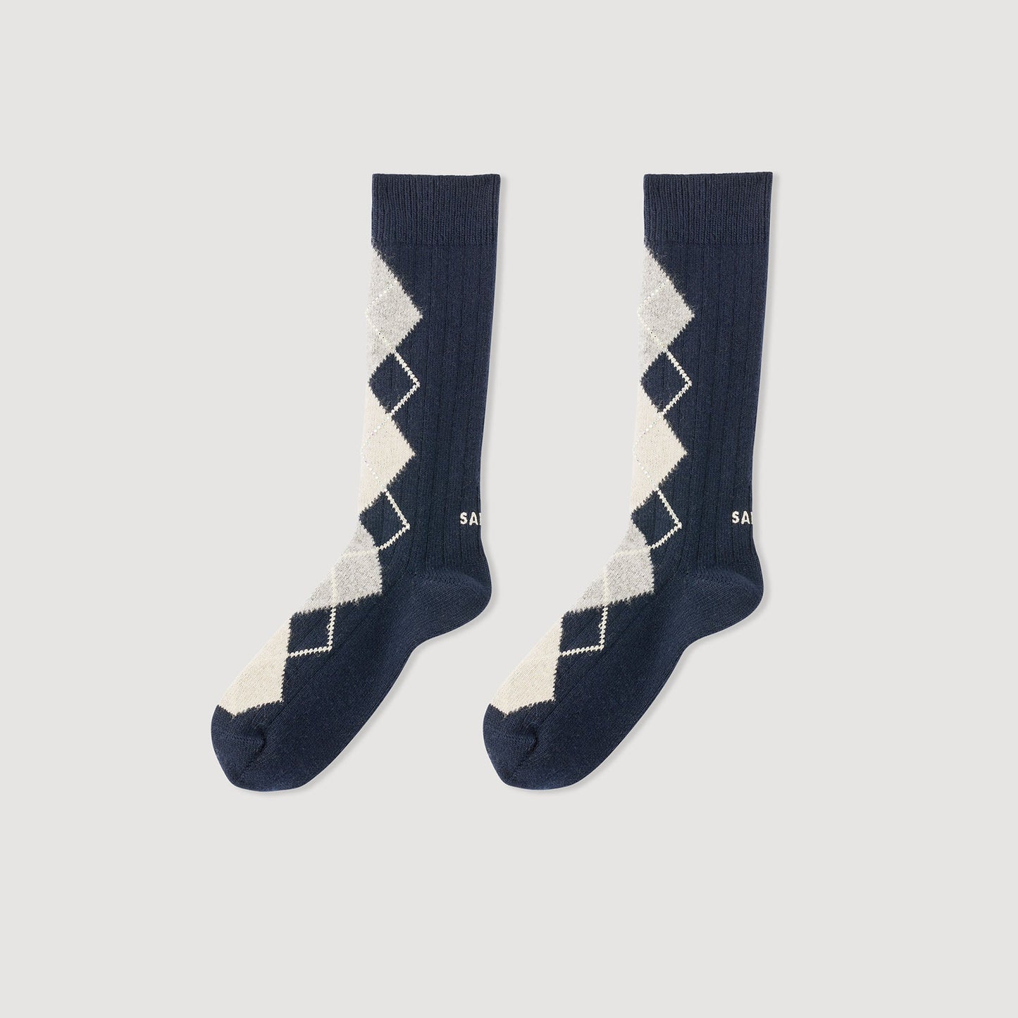 Flocon Rhinestoned Argyle Socks Navy Blue
