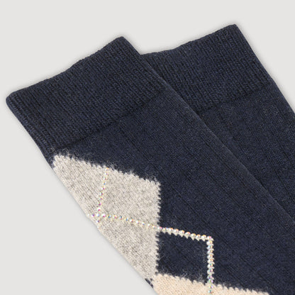 Flocon Rhinestoned Argyle Socks Navy Blue