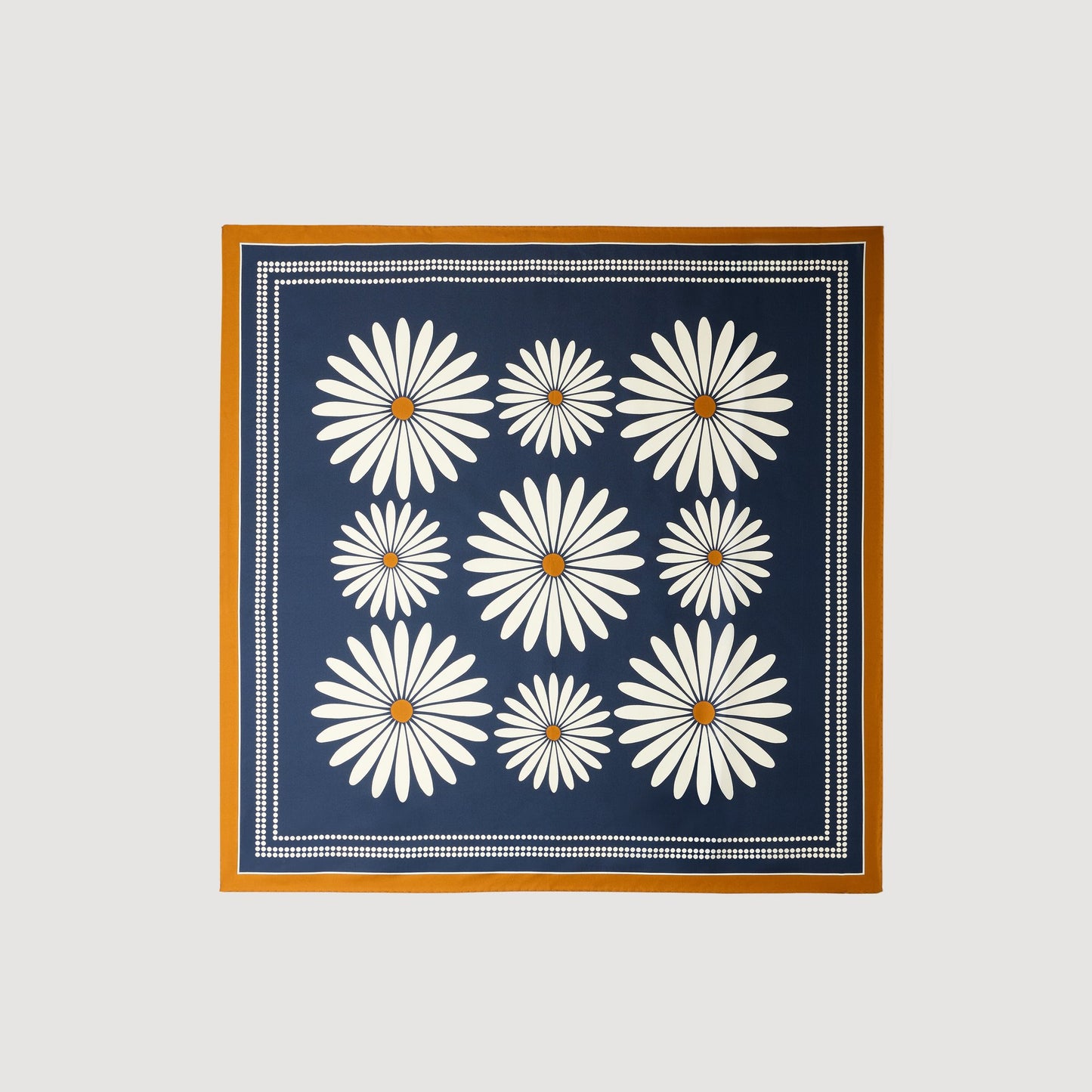 Sdaisy Bouquet Floral Silk Scarf Deep Blue / Ocher