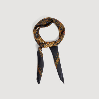 Tate Silk bandana print scarf Black / Ocher