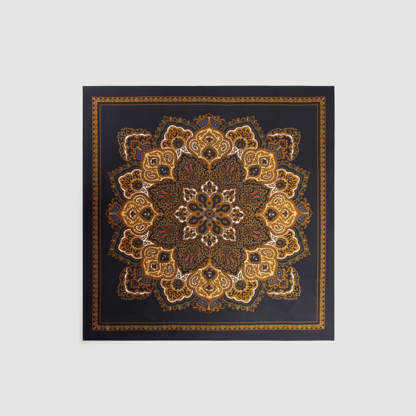 Tate Silk bandana print scarf Black / Ocher