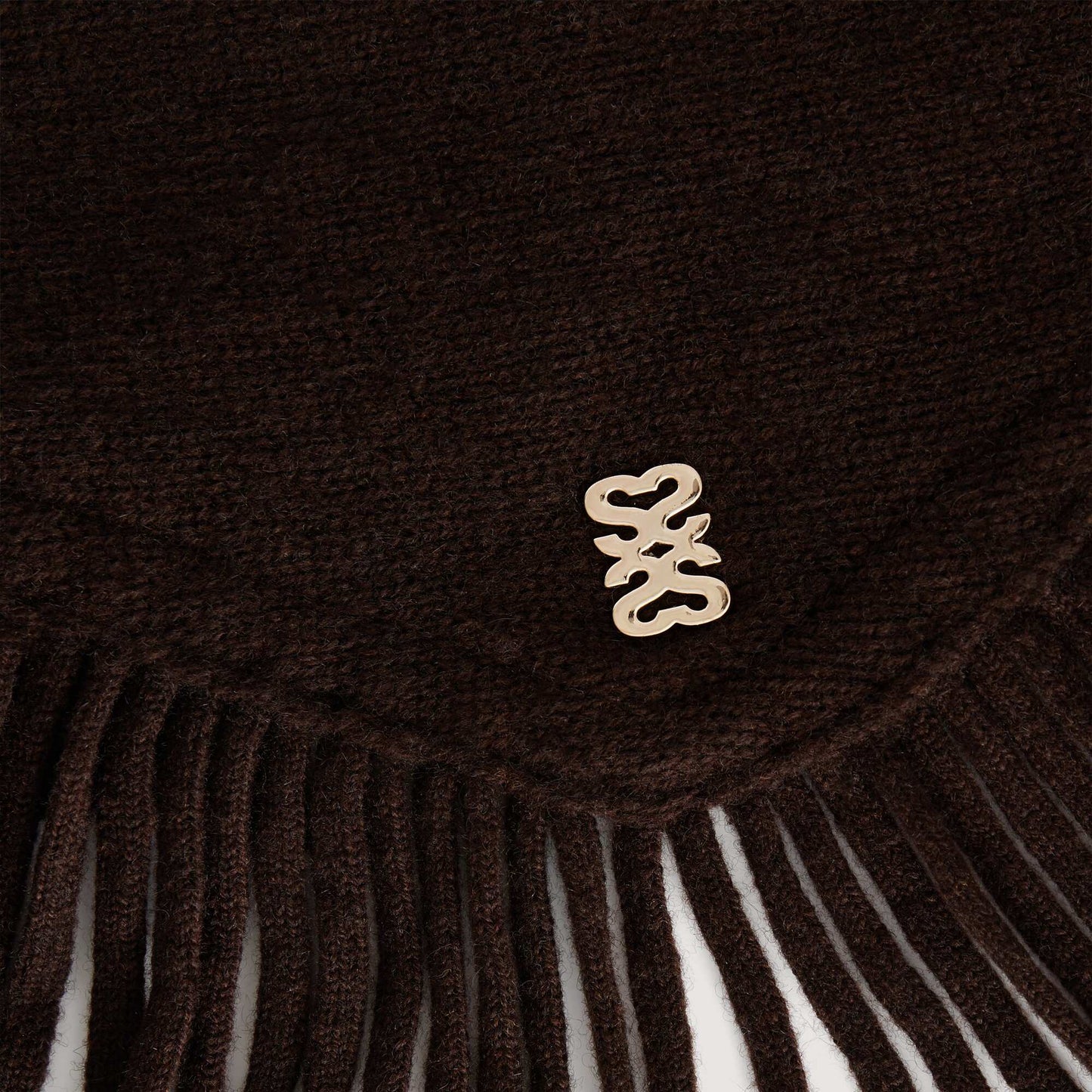 Oli Fringed wool triangle scarf Brown