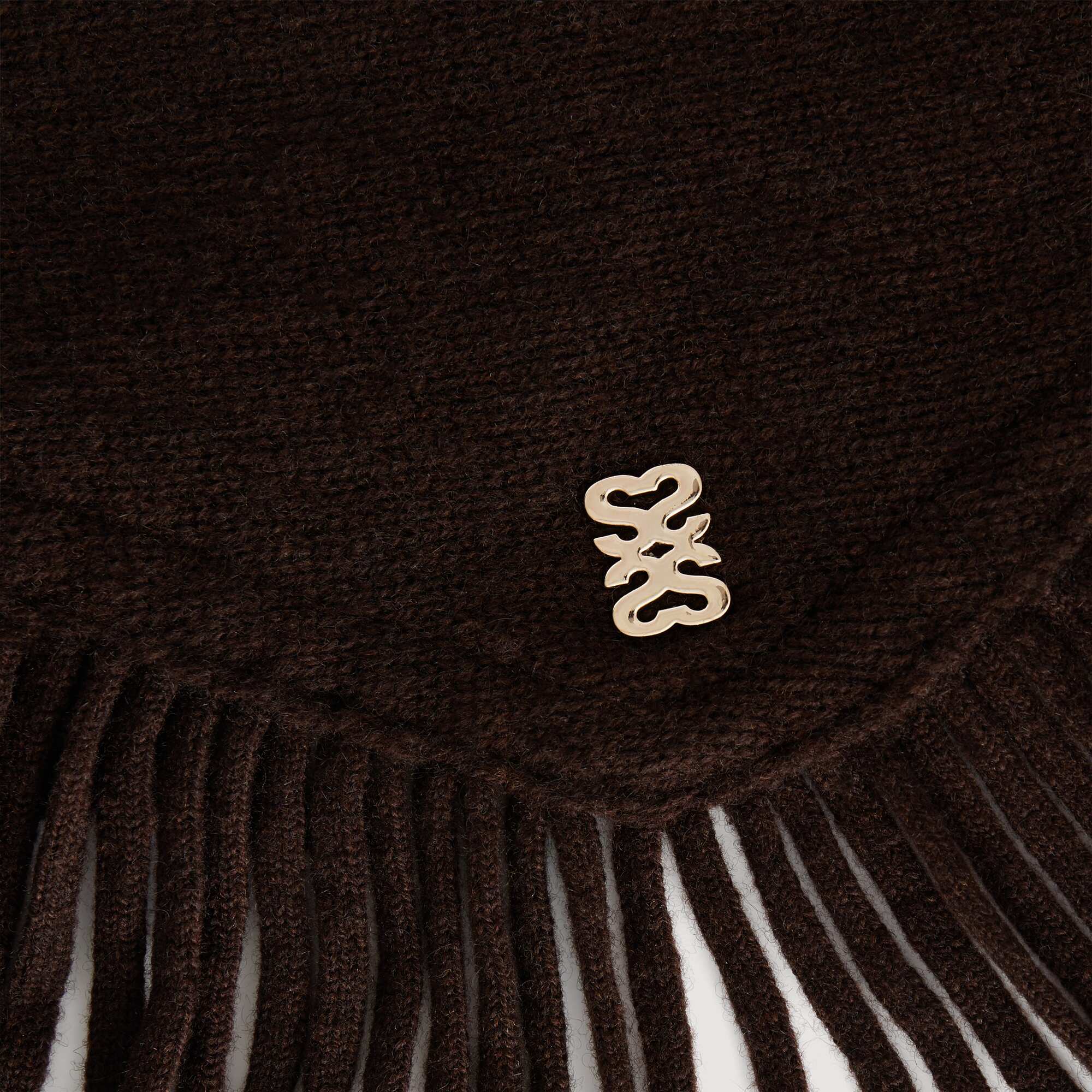 Oli Fringed wool triangle scarf Brown