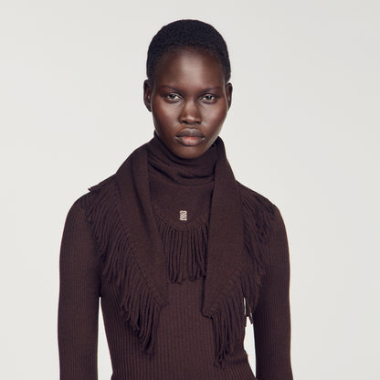 Oli Fringed wool triangle scarf Brown