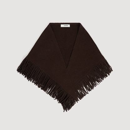 Oli Fringed wool triangle scarf Brown