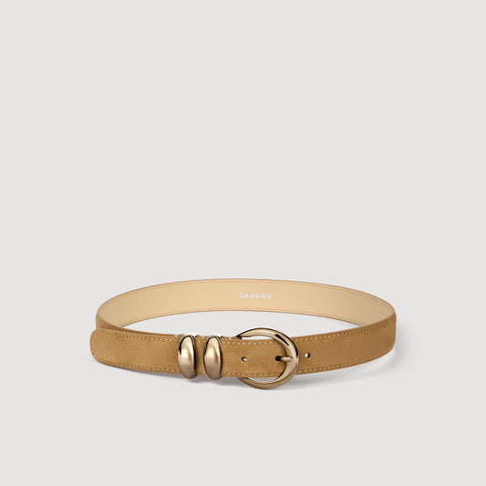 Ornella Belt Leather Belt With Metal Buckle Beige