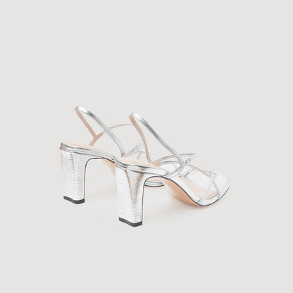 Metallic Leather Sandals Silver