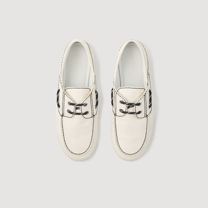 Leather Boat Shoe Loafers White