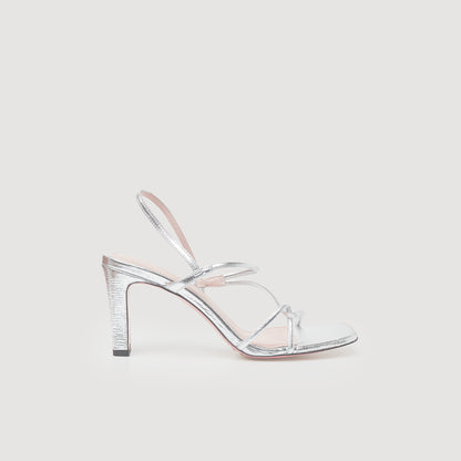 Fayesilver Leather Sandals With A Wide Heel Silver