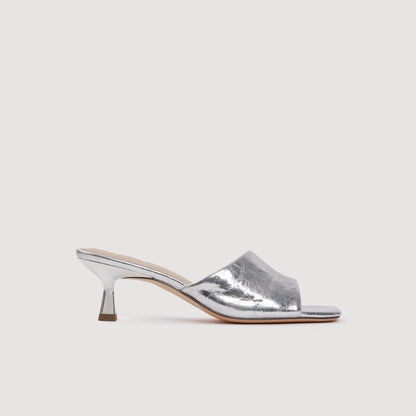 Metallic Leather Mules Silver