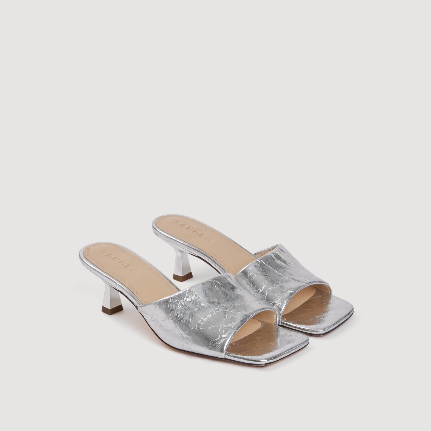 Metallic Leather Mules Silver