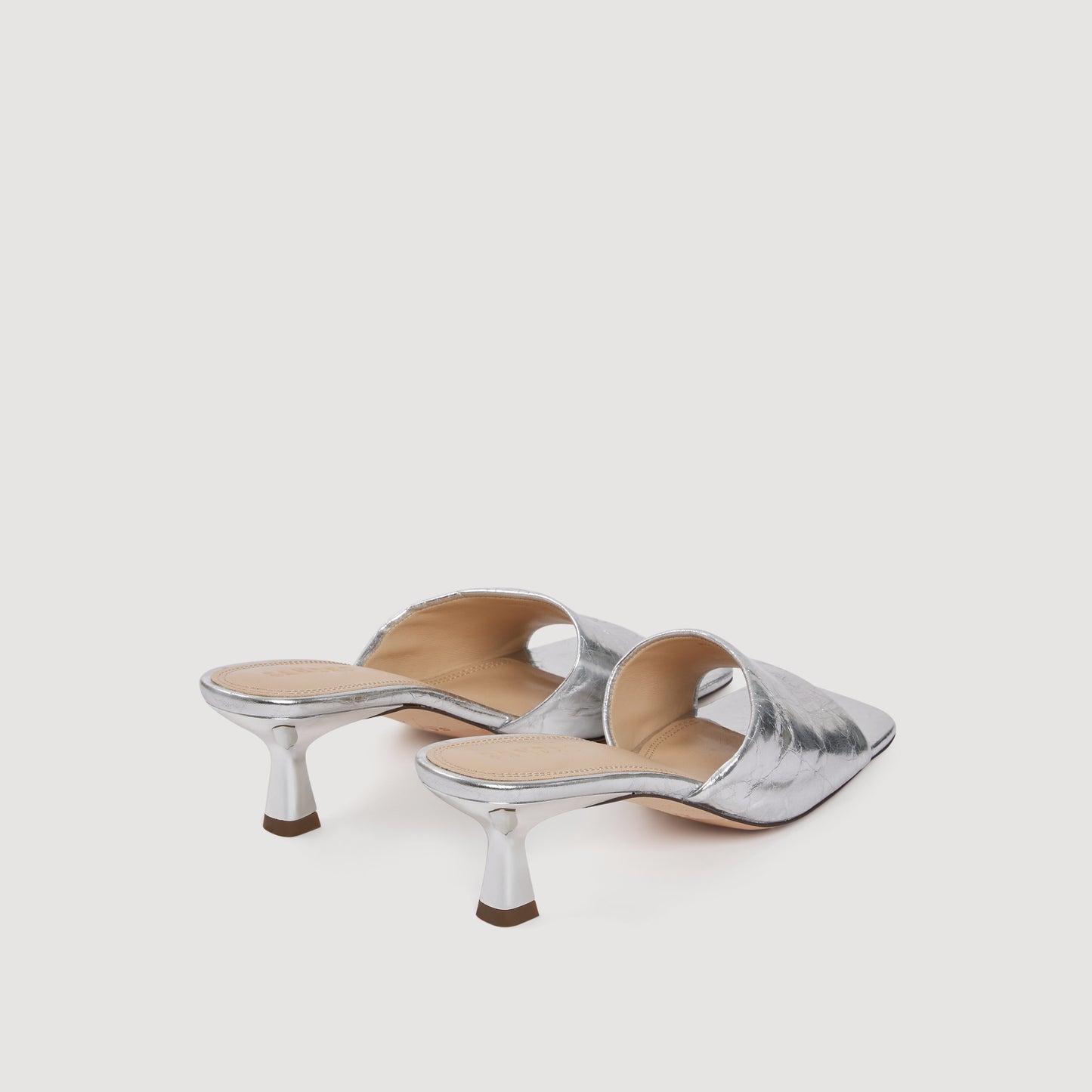 Metallic Leather Mules Silver