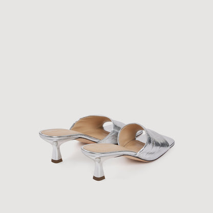 Metallic Leather Mules Silver