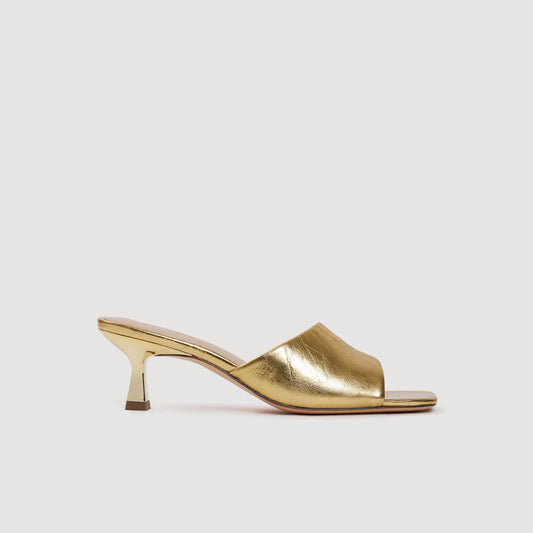Lovely Heeled Metallic Leather Mules Gold