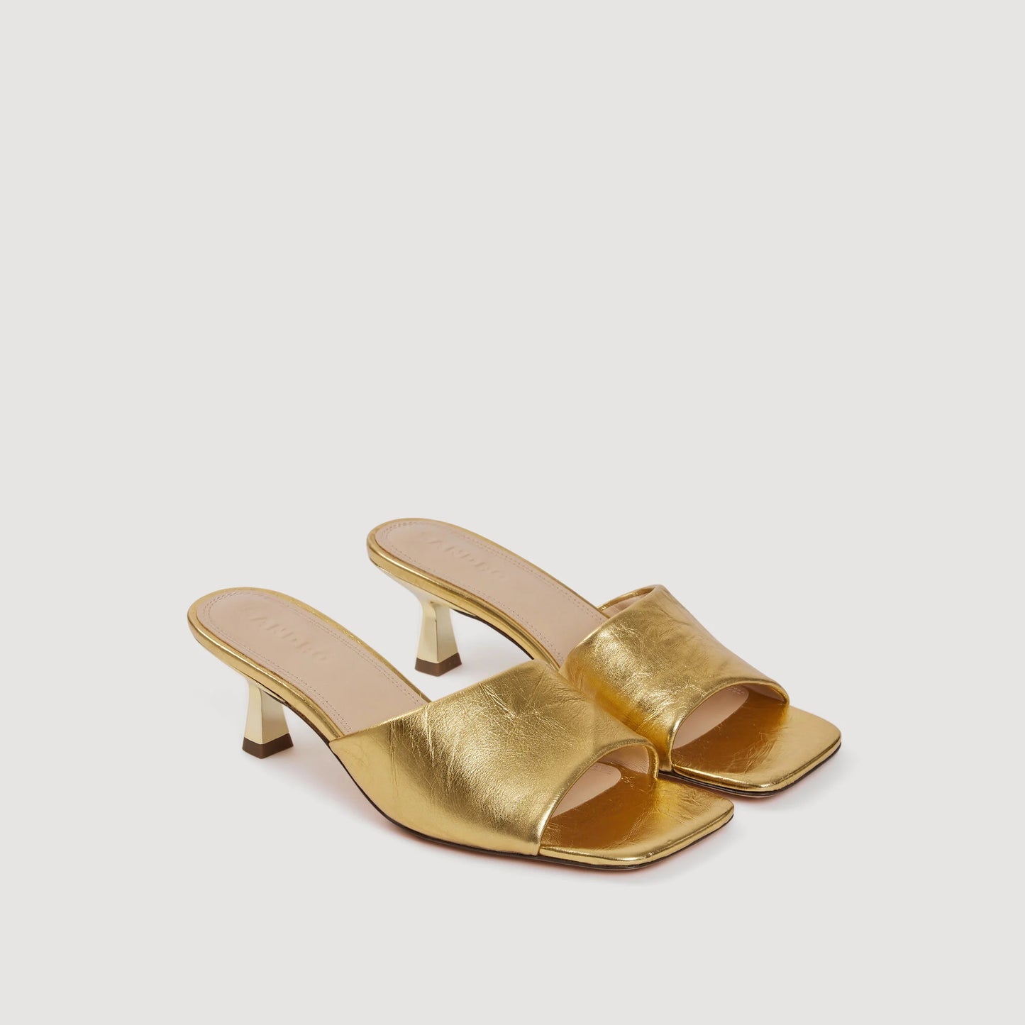 Lovely Heeled Metallic Leather Mules Gold