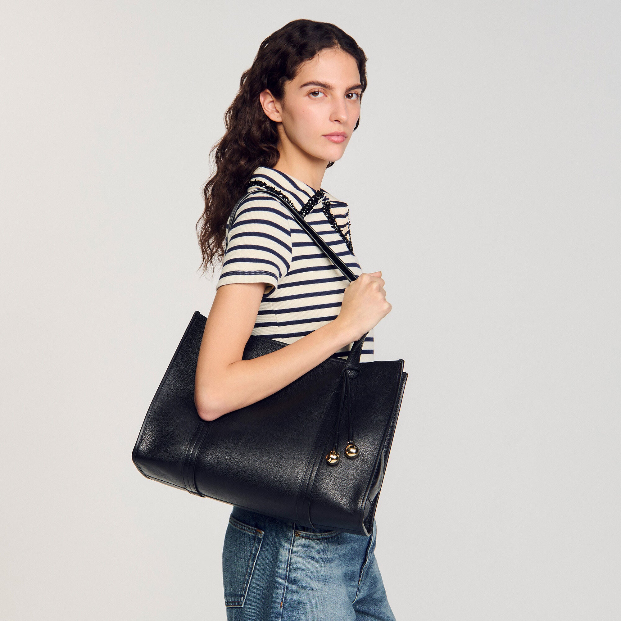 Soft Leather Shopping Bag Black